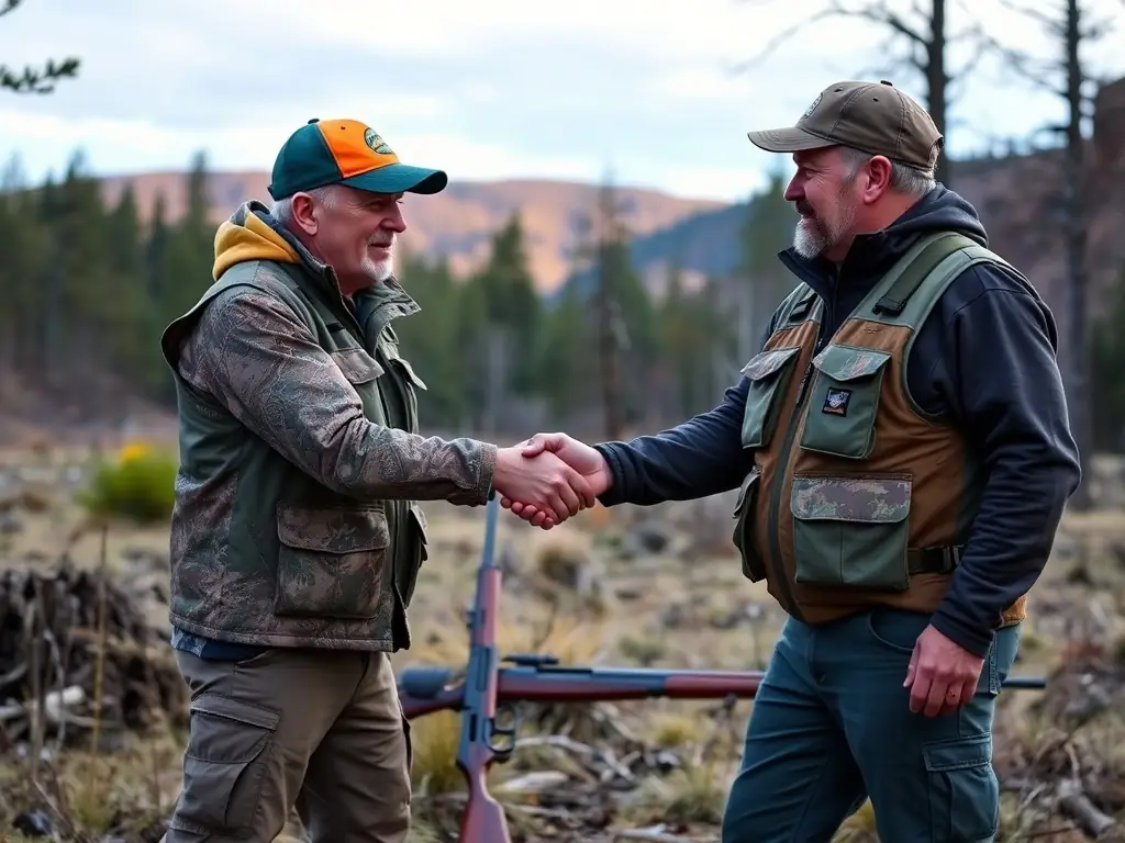 An image of hunters and conservationists collaborating in a controlled hunting activity.