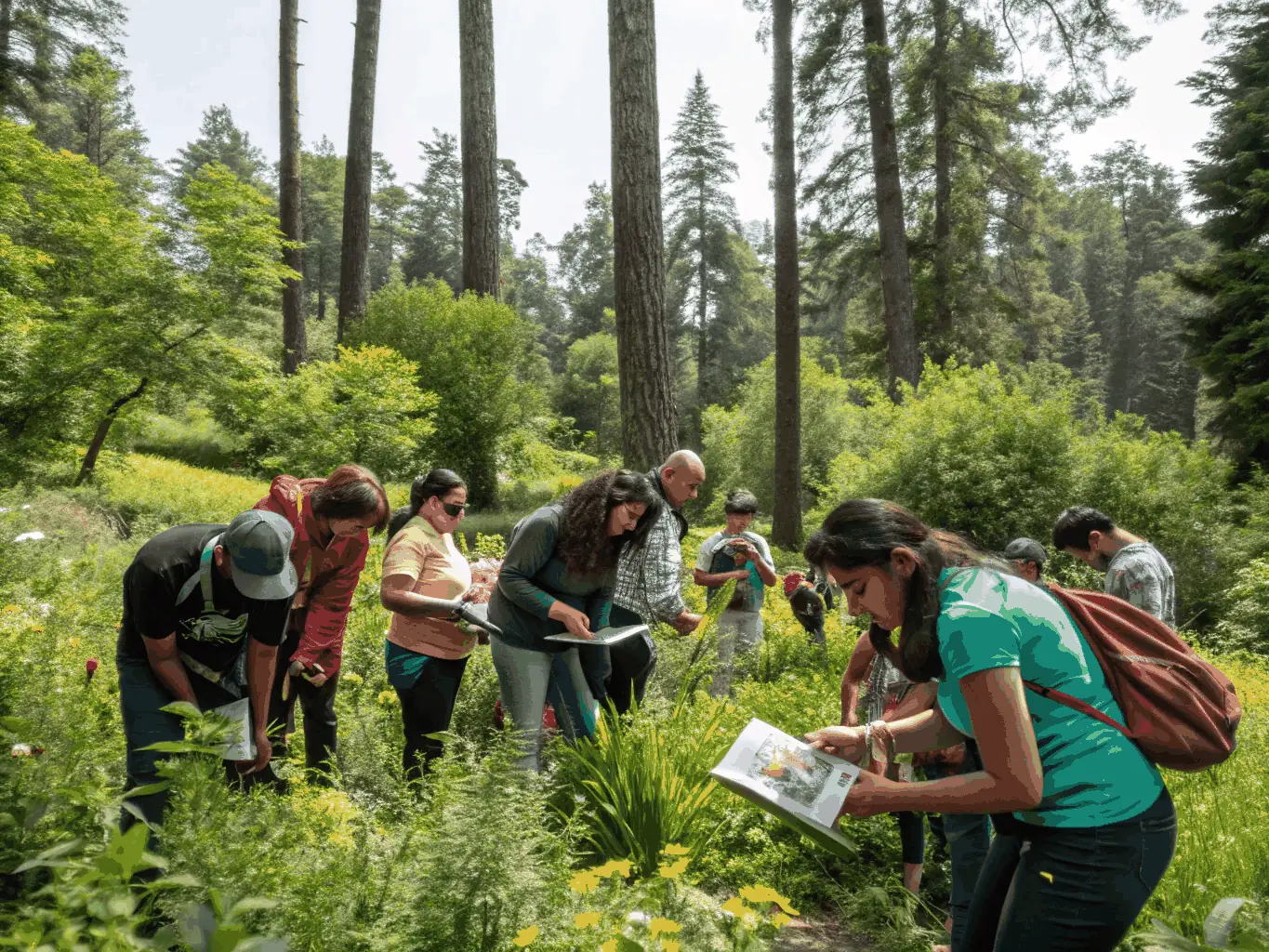 A group of community members participating in an outdoor environmental workshop.